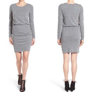 Leith Blouson Ruched Long Sleeve Bodycon Mini Dress Small Gray Minimalist Office